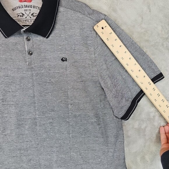 Buffalo David Bitton Polo Shirt Mens XXL Heather Gray/Black Trim Short Sleeve - Picture 6 of 9